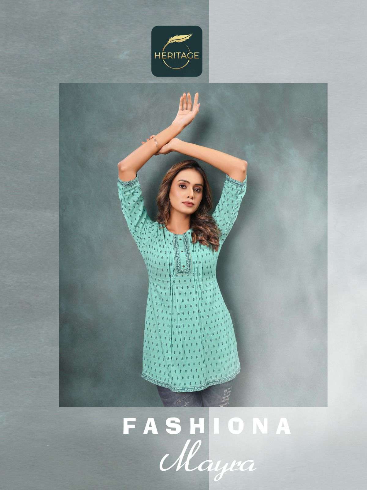 MAYRA RAYON SLUB DESIGNER SHORT KURTAS WITH STYLISH PRINTS ANDHANDWORK BY HARITAGE BRAND 1004 C